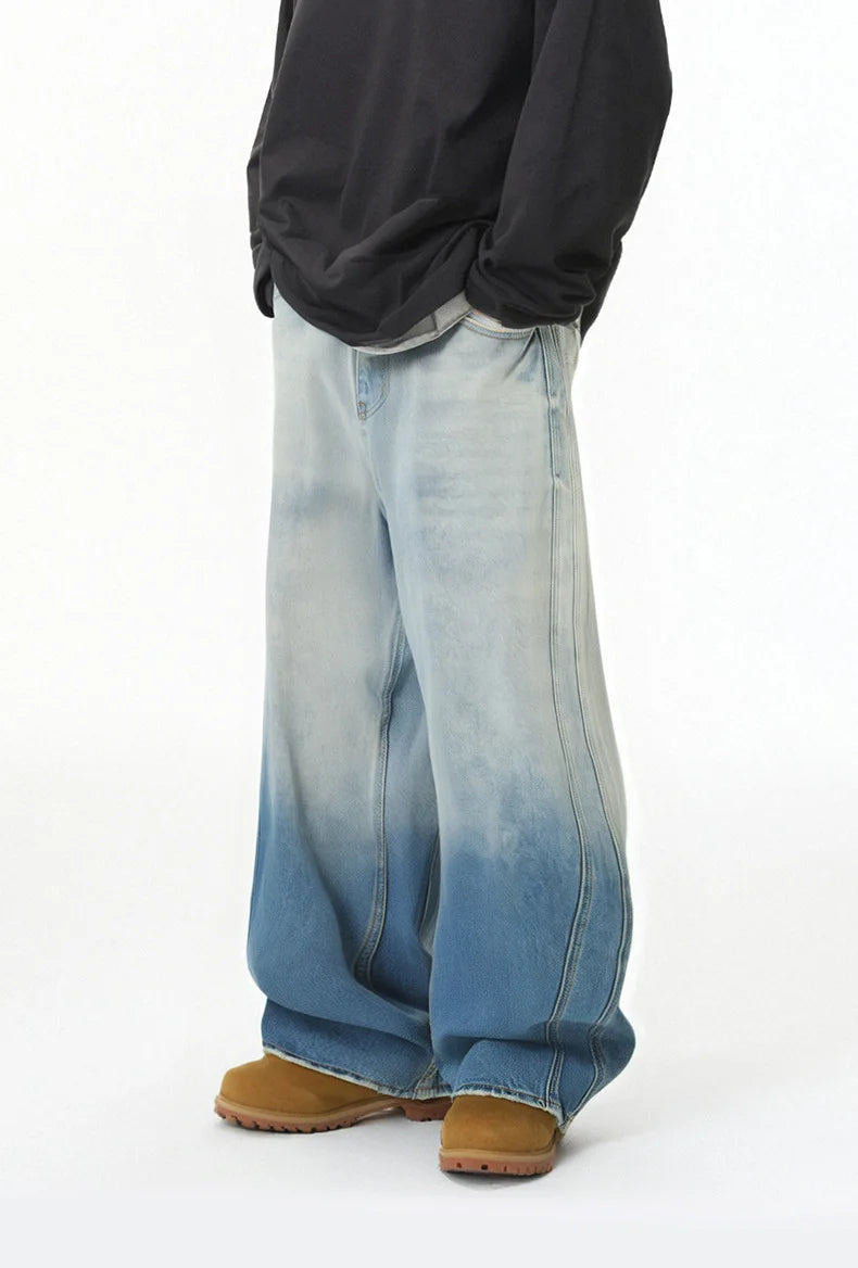 Kestrl "Erosion" Series: Gradient Wide-Leg Distressed Denim