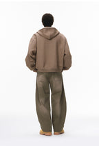 Sweat à capuche court unisexe coupe carrée avec empiècement contrastant et fermeture éclair double sens - F