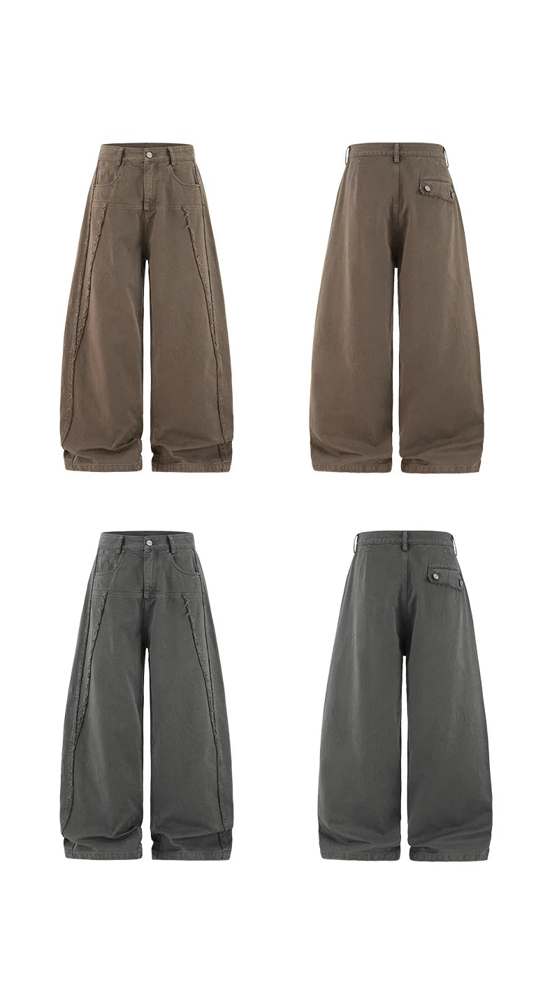 Streetwear Vintage Washed Frayed Detail Cargo Pants