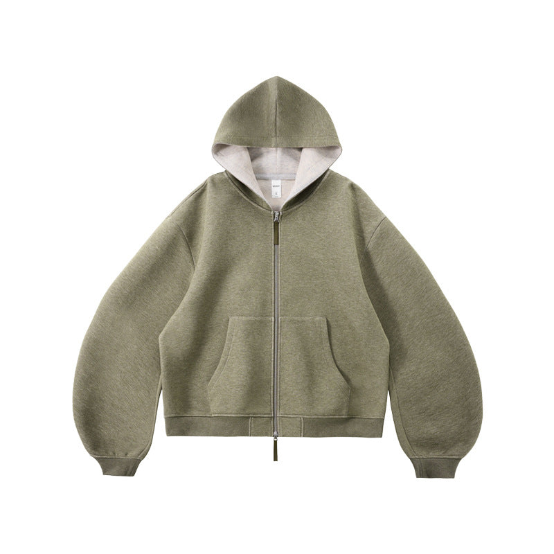 Sweat à capuche court unisexe coupe carrée avec empiècement contrastant et fermeture éclair double sens - F