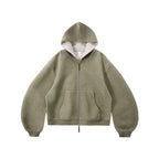 Sweat à capuche court unisexe coupe carrée avec empiècement contrastant et fermeture éclair double sens - F