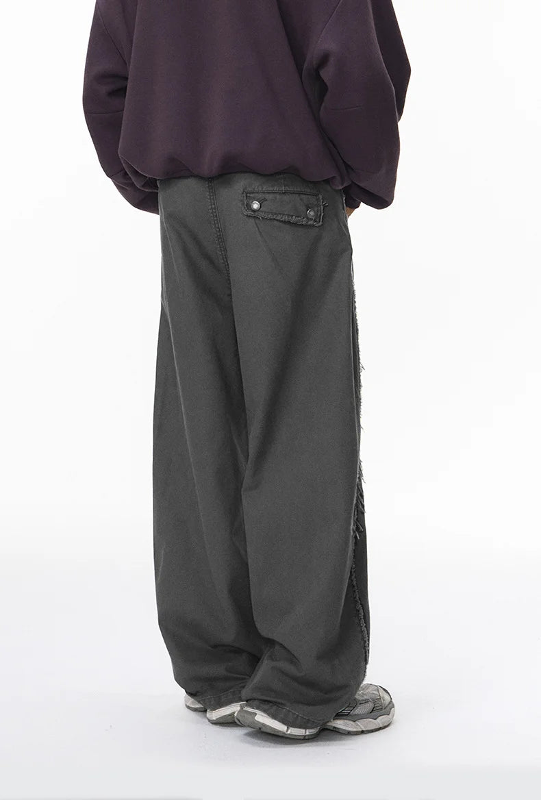 Streetwear Vintage Washed Frayed Detail Cargo Pants