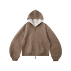 Sweat à capuche court unisexe coupe carrée avec empiècement contrastant et fermeture éclair double sens - F