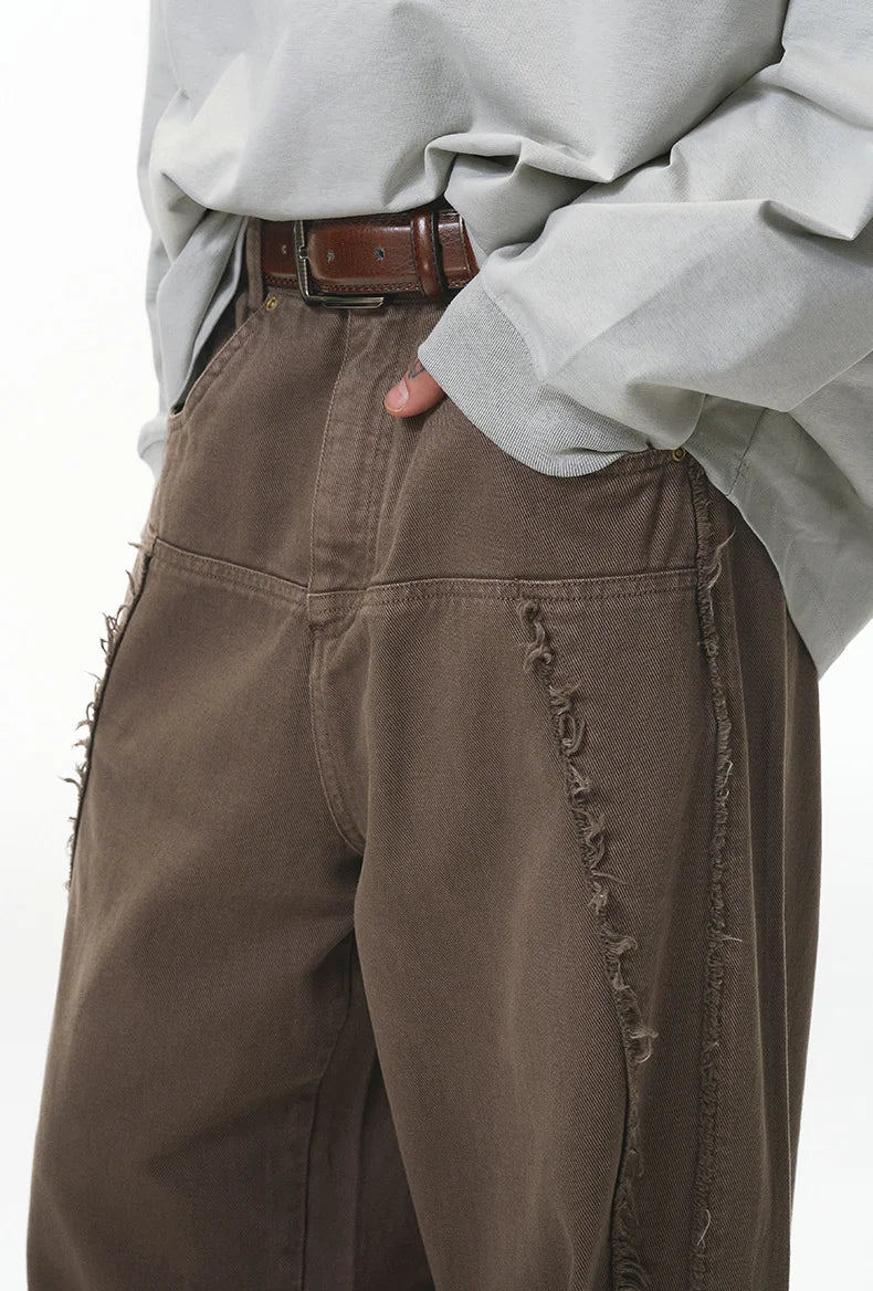 Streetwear Vintage Washed Frayed Detail Cargo Pants