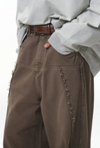 Streetwear Vintage Washed Frayed Detail Cargo Pants