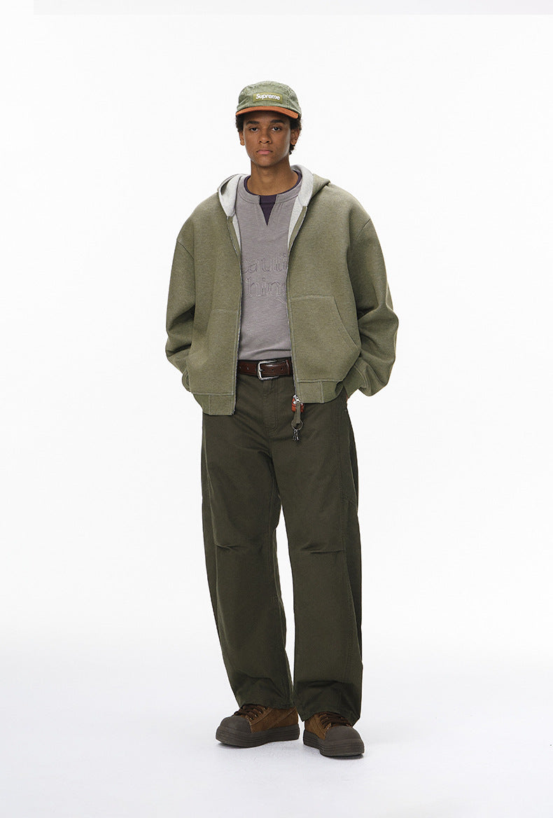 Unisex Boxy Cropped Hoodie with Contrast Panel & Two-Way Zip