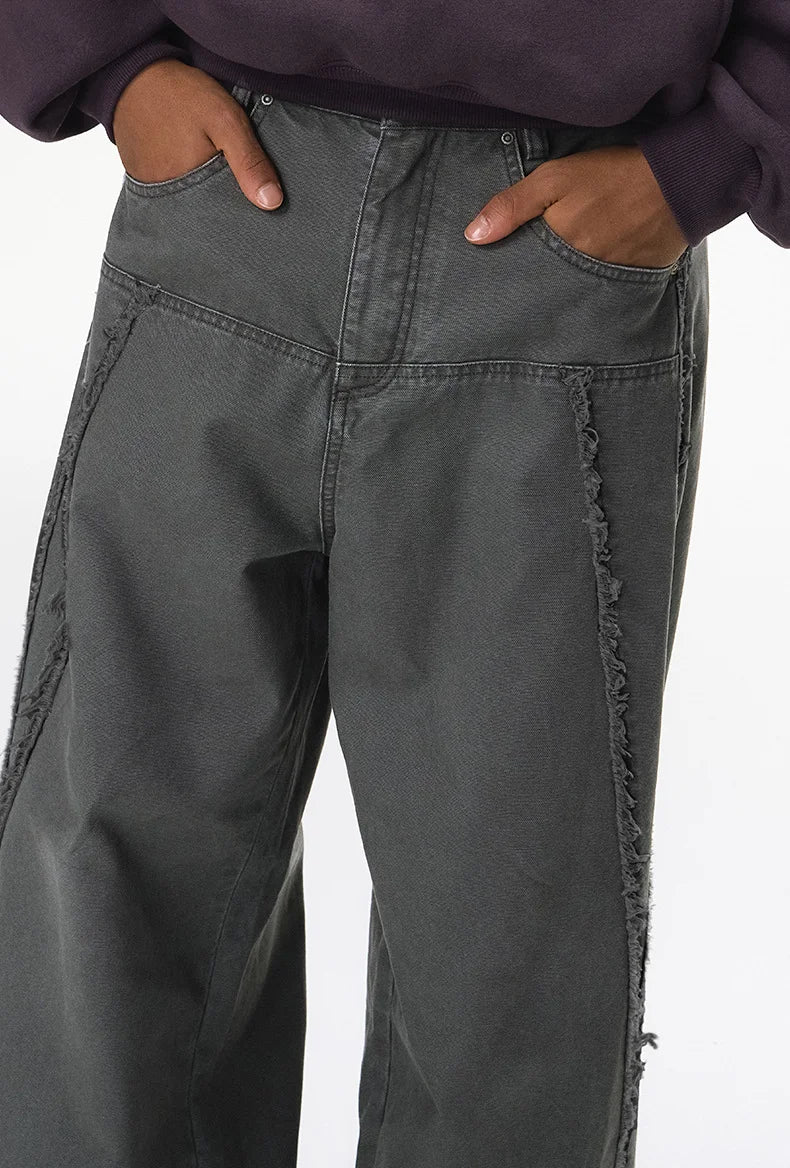 Streetwear Vintage Washed Frayed Detail Cargo Pants