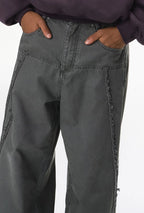 Streetwear Vintage Washed Frayed Detail Cargo Pants