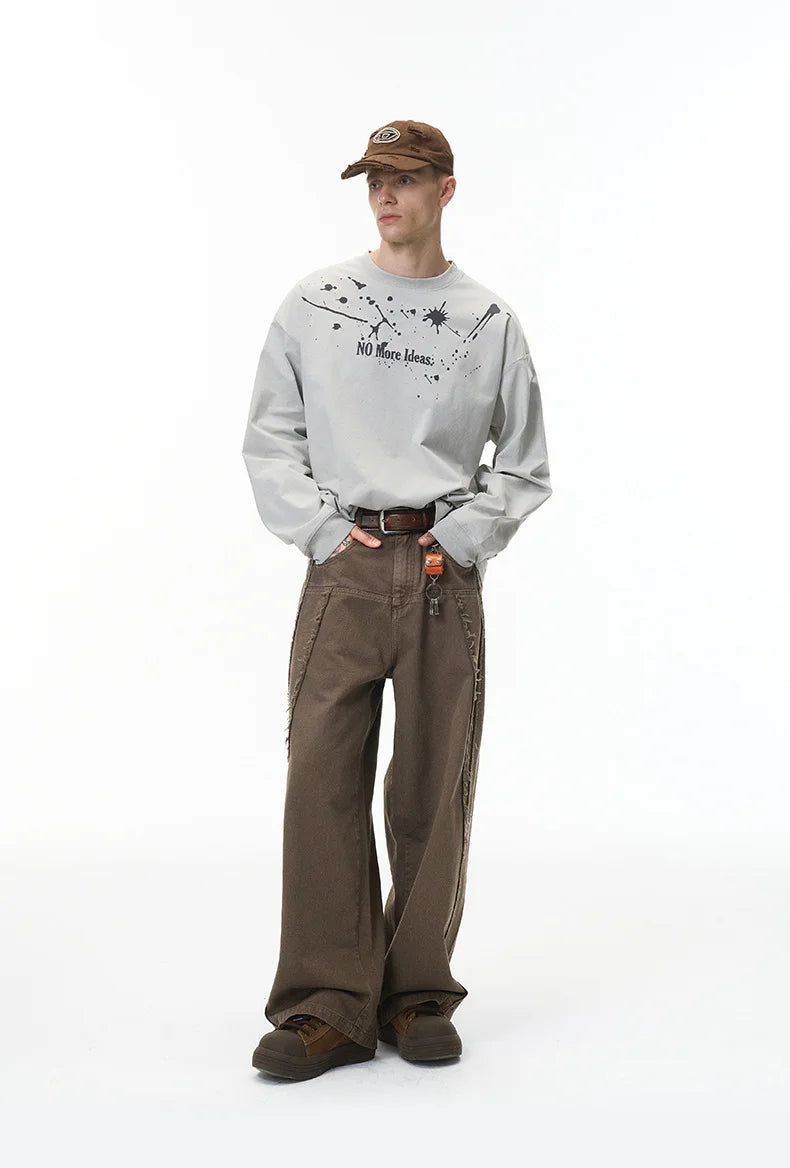 Streetwear Vintage Washed Frayed Detail Cargo Pants