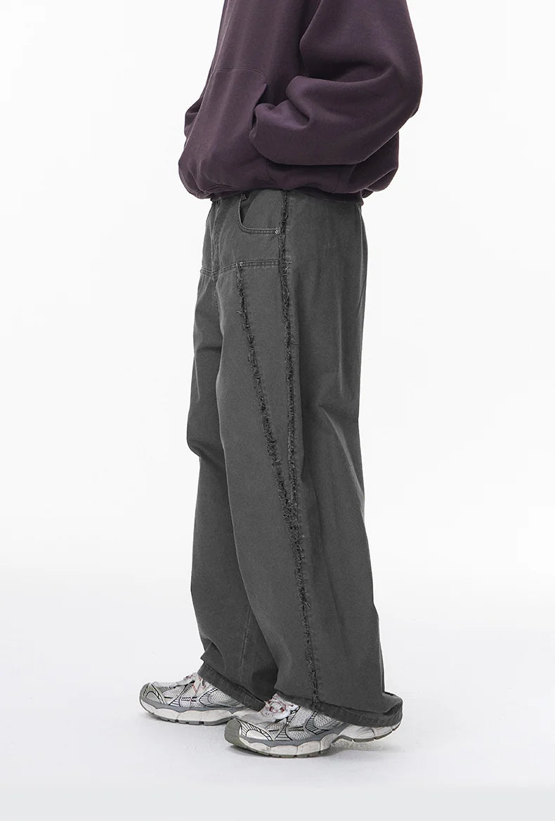 Streetwear Vintage Washed Frayed Detail Cargo Pants