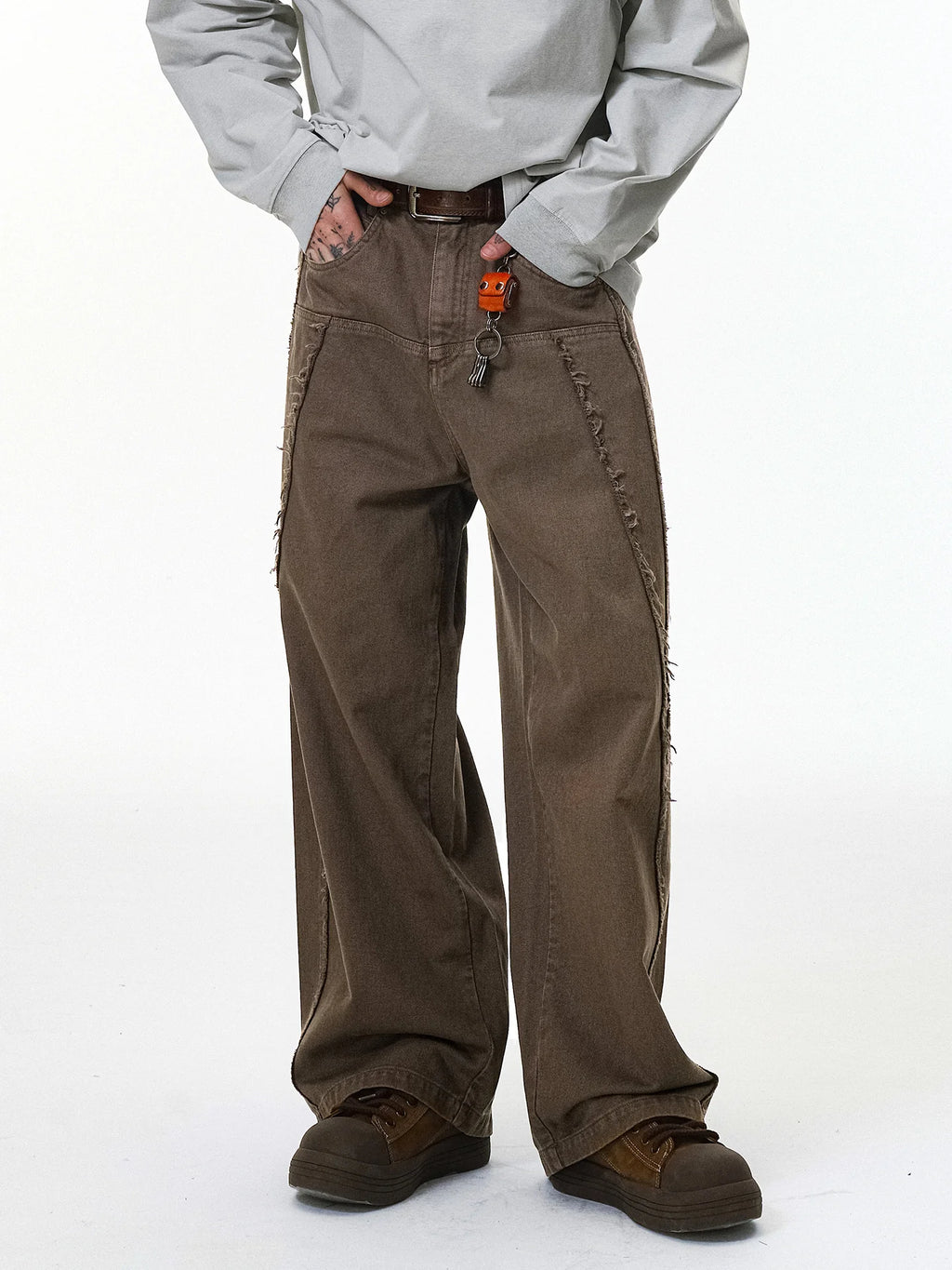 Streetwear Vintage Washed Frayed Detail Cargo Pants