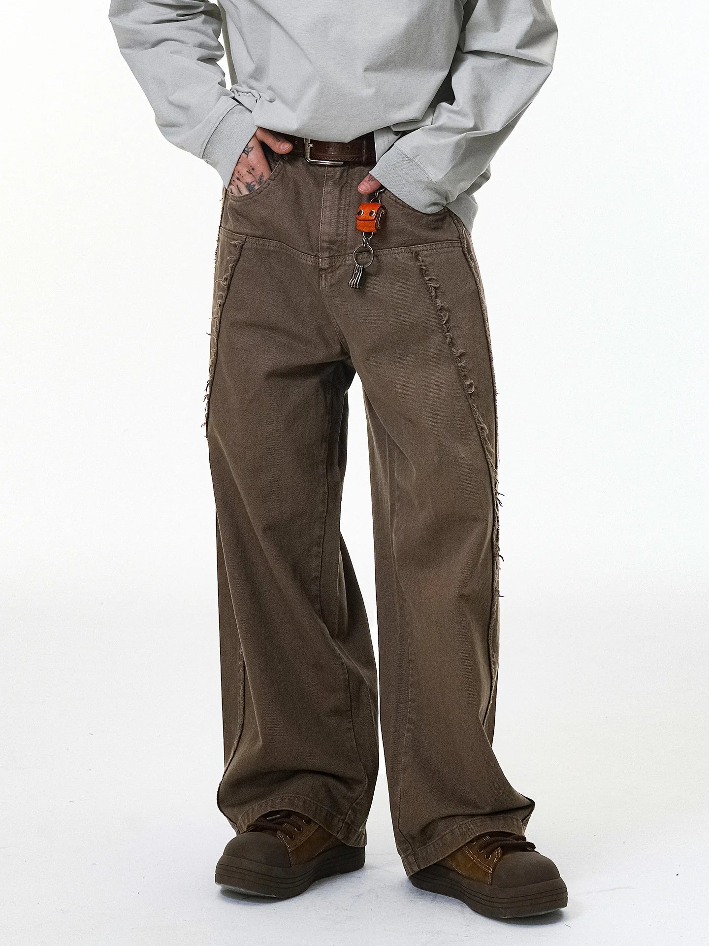 Streetwear Vintage Washed Frayed Detail Cargo Pants