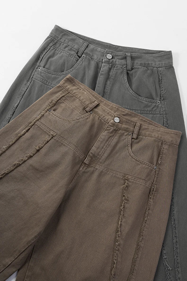 Streetwear Vintage Washed Frayed Detail Cargo Pants