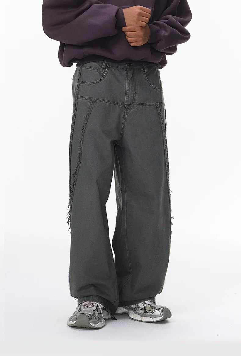 Streetwear Vintage Washed Frayed Detail Cargo Pants