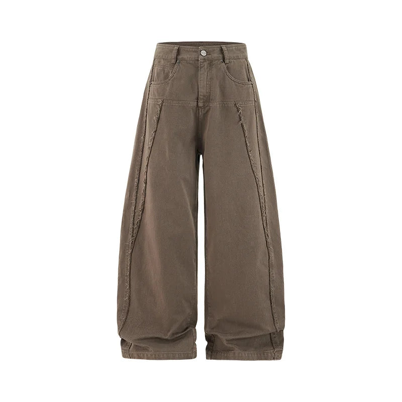 Streetwear Vintage Washed Frayed Detail Cargo Pants