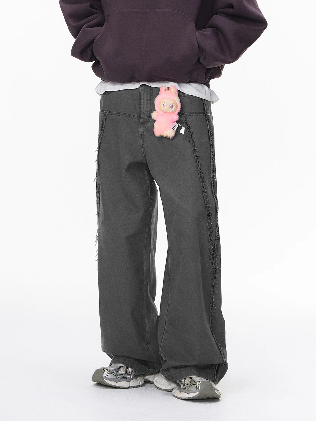 Streetwear Vintage Washed Frayed Detail Cargo Pants