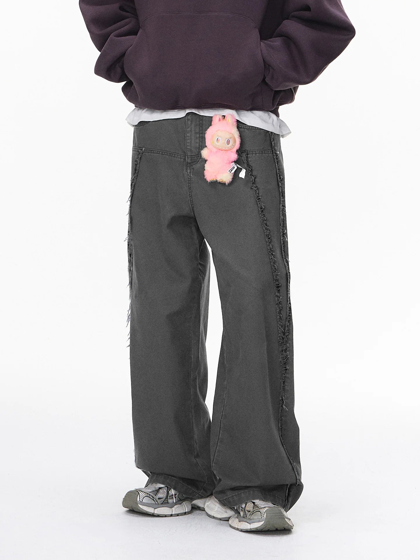 Pantalon cargo streetwear vintage délavé à détails effilochés