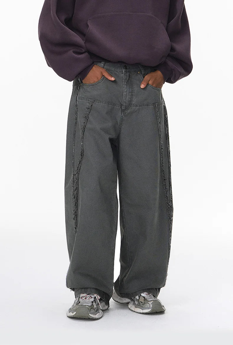 Streetwear Vintage Washed Frayed Detail Cargo Pants