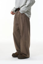 Streetwear Vintage Washed Frayed Detail Cargo Pants