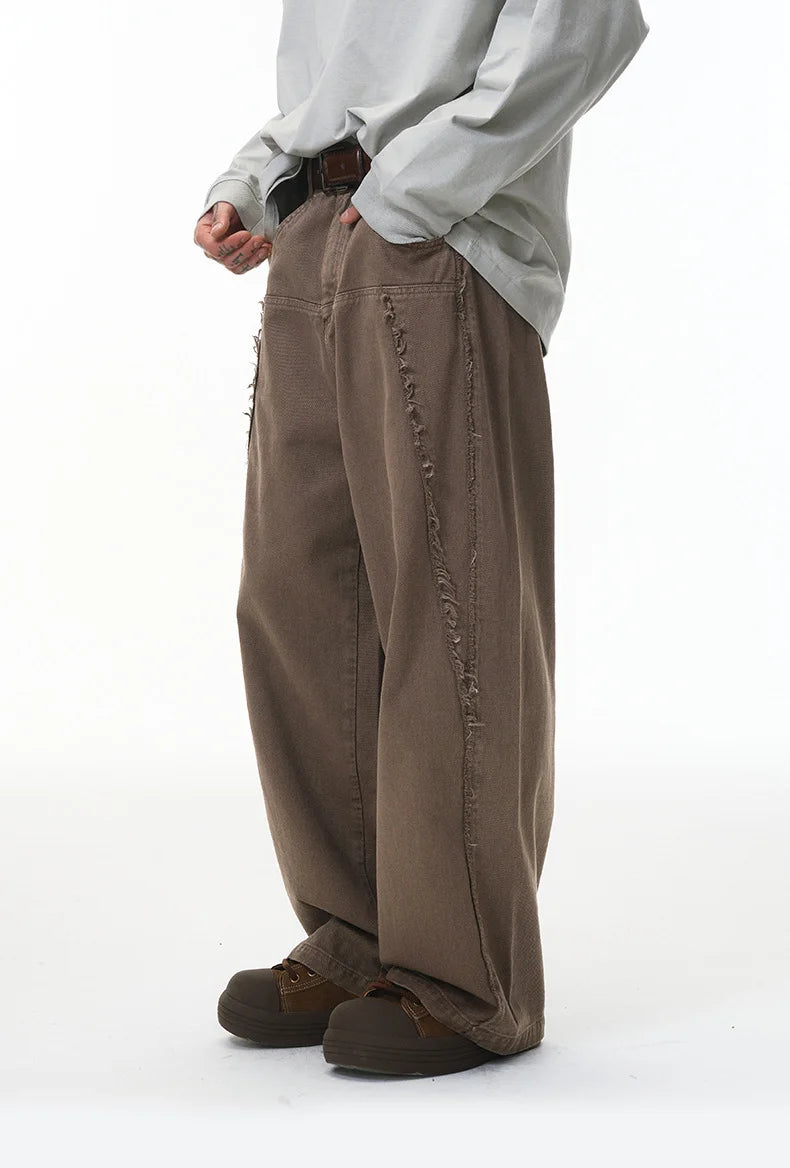 Streetwear Vintage Washed Frayed Detail Cargo Pants