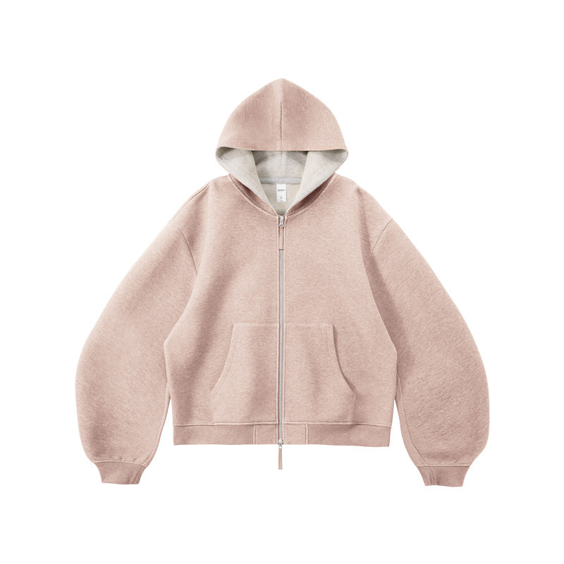Sweat à capuche court unisexe coupe carrée avec empiècement contrastant et fermeture éclair double sens - F