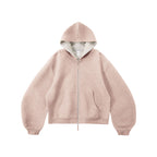 Sweat à capuche court unisexe coupe carrée avec empiècement contrastant et fermeture éclair double sens - F