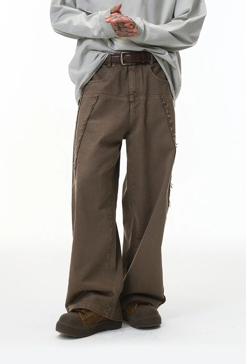 Streetwear Vintage Washed Frayed Detail Cargo Pants