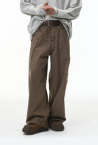Streetwear Vintage Washed Frayed Detail Cargo Pants