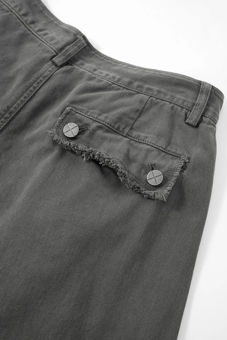 Streetwear Vintage Washed Frayed Detail Cargo Pants