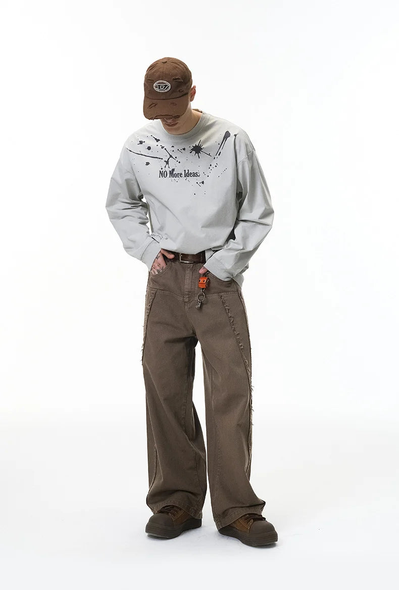 Streetwear Vintage Washed Frayed Detail Cargo Pants