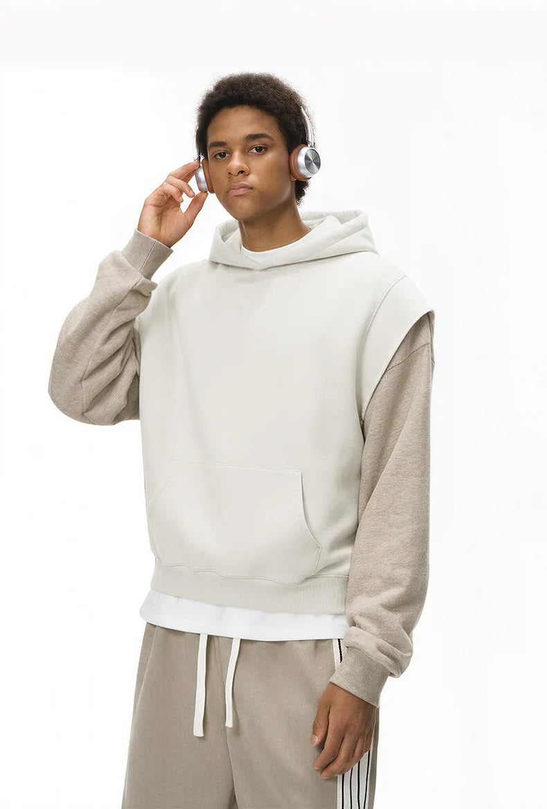Sweat à capuche sans manches à ourlet roulé style urbain