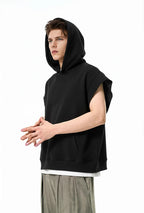 Sweat à capuche sans manches à ourlet roulé style urbain