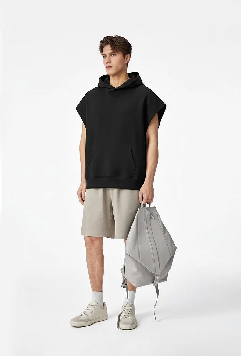 Sweat à capuche sans manches à ourlet roulé style urbain