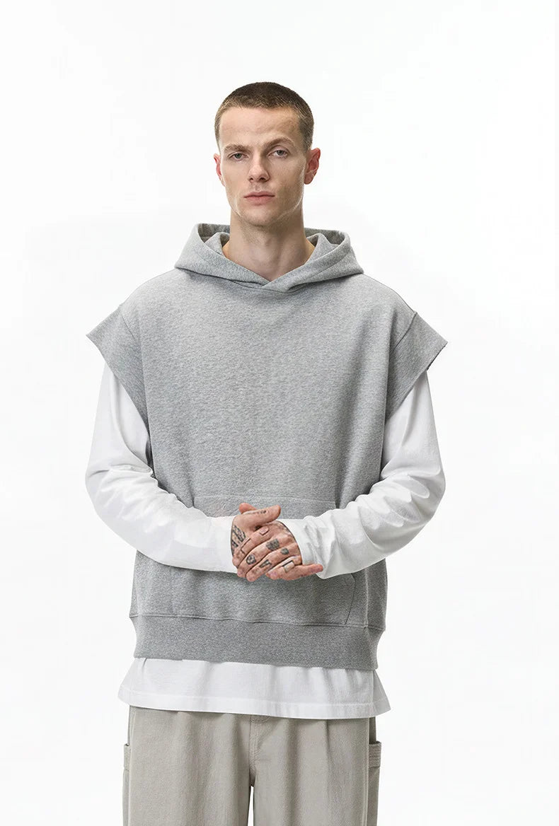 Sweat à capuche sans manches à ourlet roulé style urbain