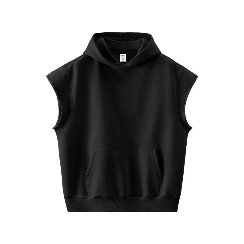Sweat à capuche sans manches à ourlet roulé style urbain