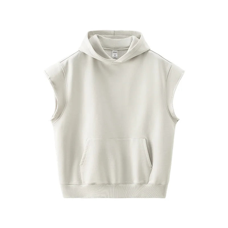 Sweat à capuche sans manches à ourlet roulé style urbain