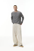 Solid Color Linen Blend Wide-Leg Pants