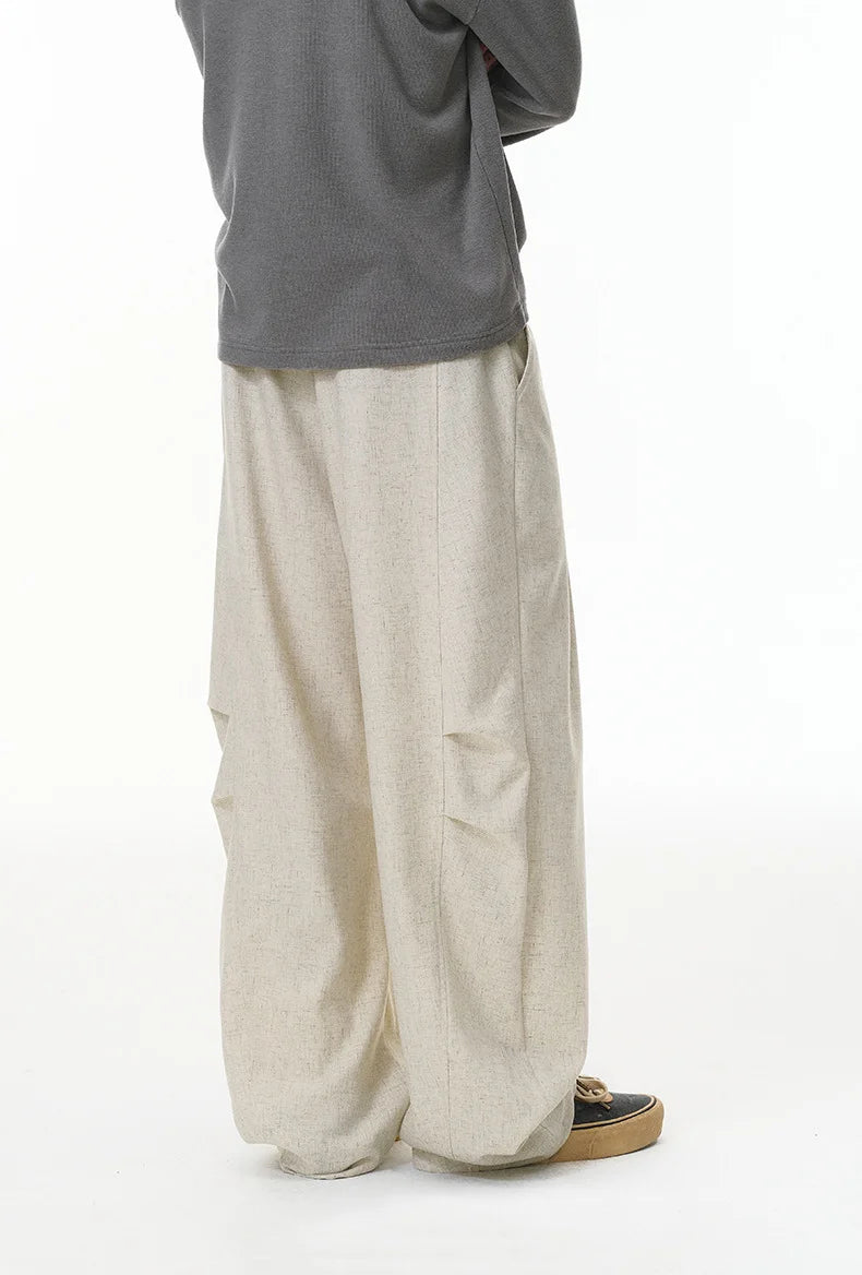 Solid Color Linen Blend Wide-Leg Pants