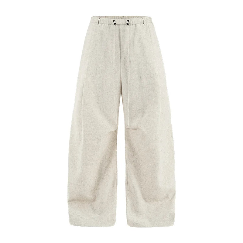 Solid Color Linen Blend Wide-Leg Pants