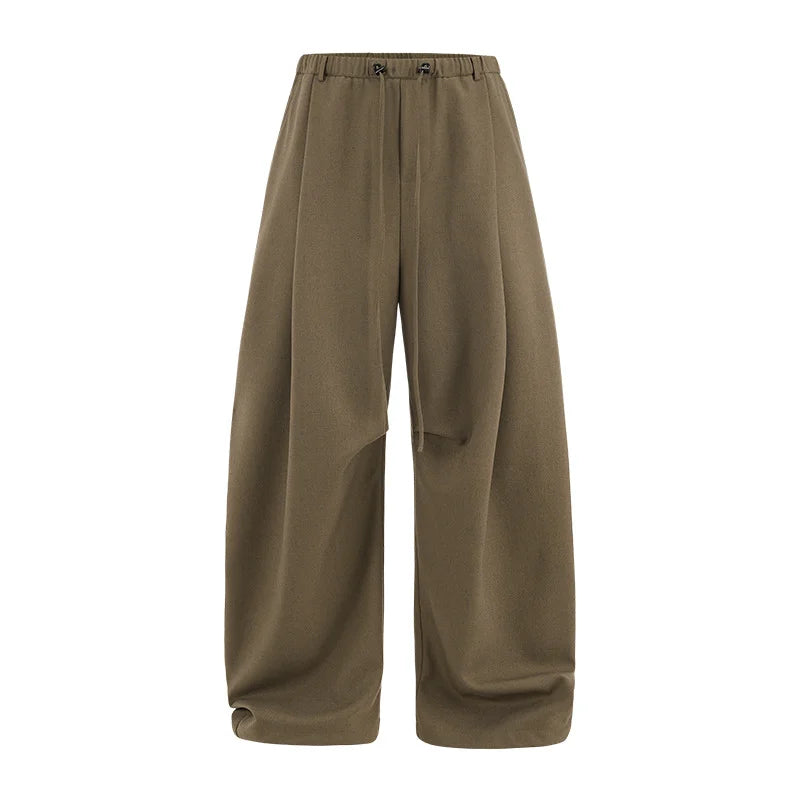 Solid Color Linen Blend Wide-Leg Pants