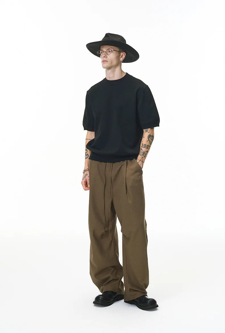 Solid Color Linen Blend Wide-Leg Pants