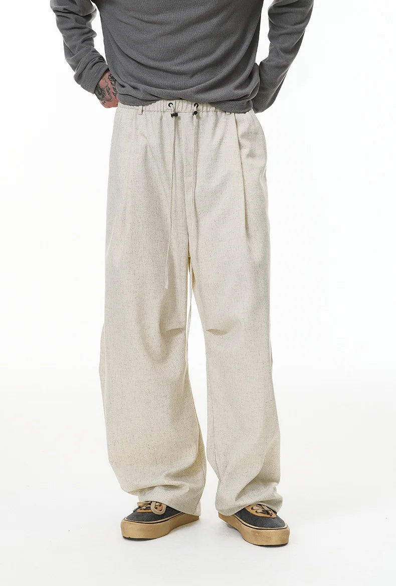 Solid Color Linen Blend Wide-Leg Pants