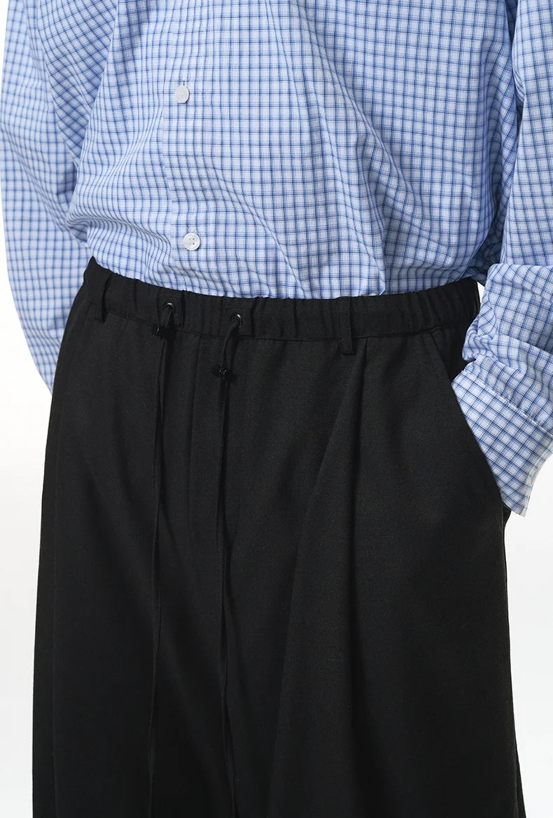 Solid Color Linen Blend Wide-Leg Pants