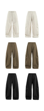Solid Color Linen Blend Wide-Leg Pants