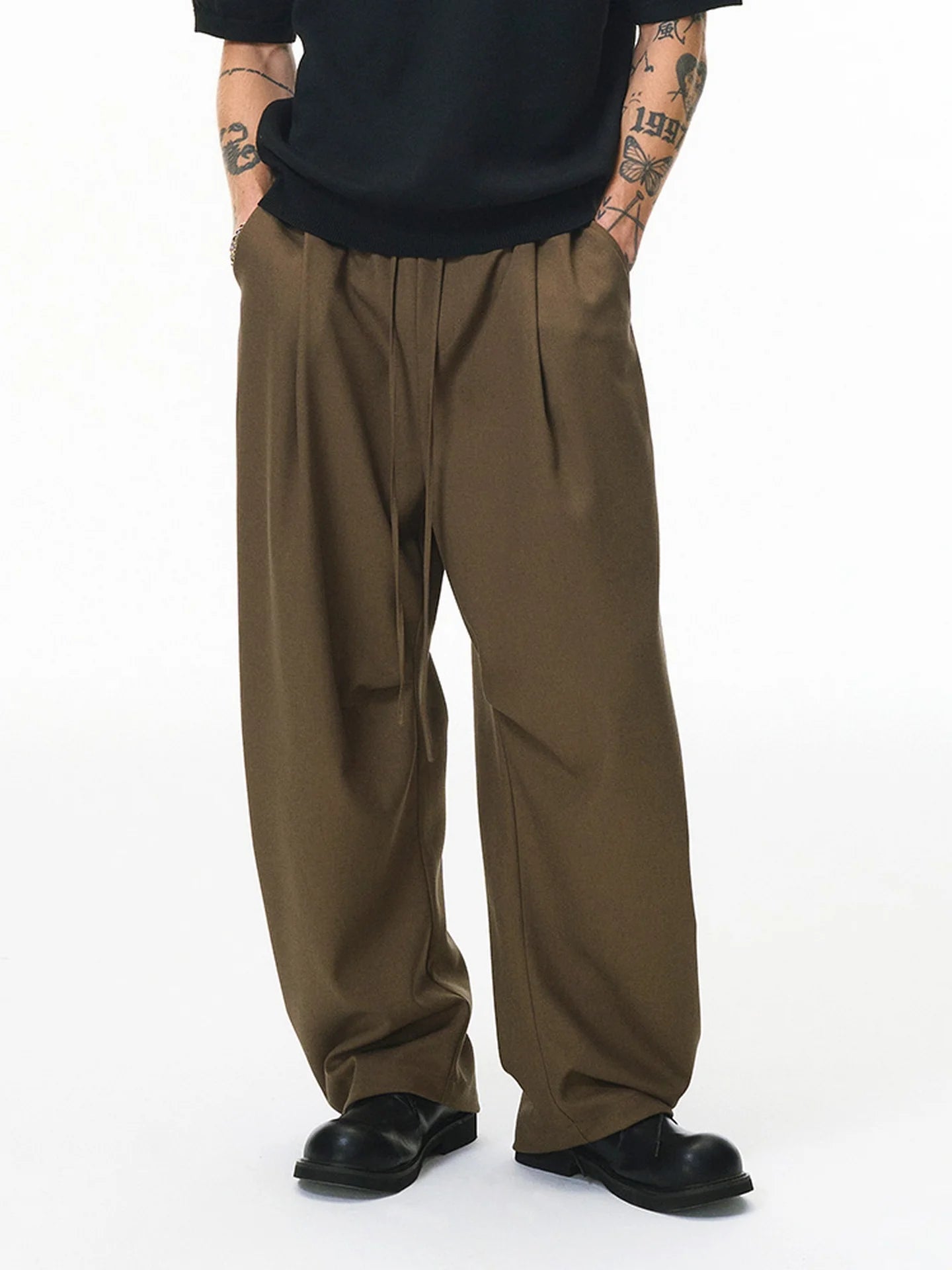 Solid Color Linen Blend Wide-Leg Pants