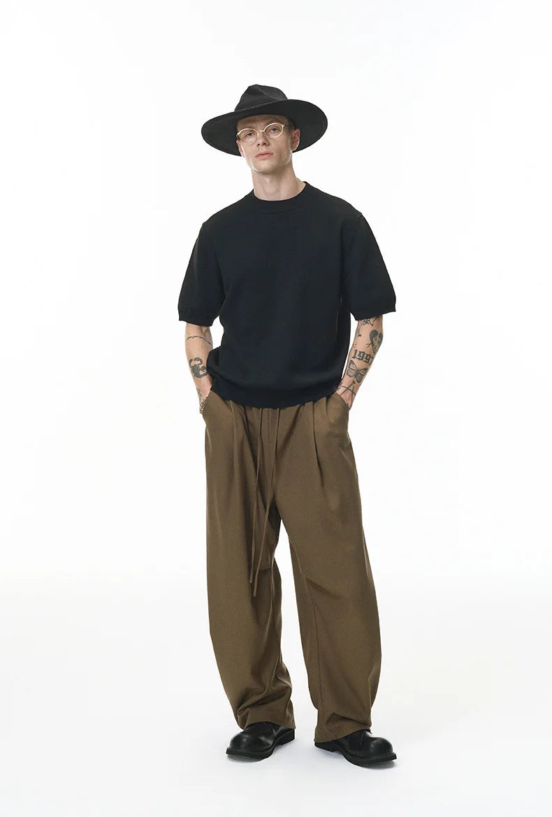 Solid Color Linen Blend Wide-Leg Pants