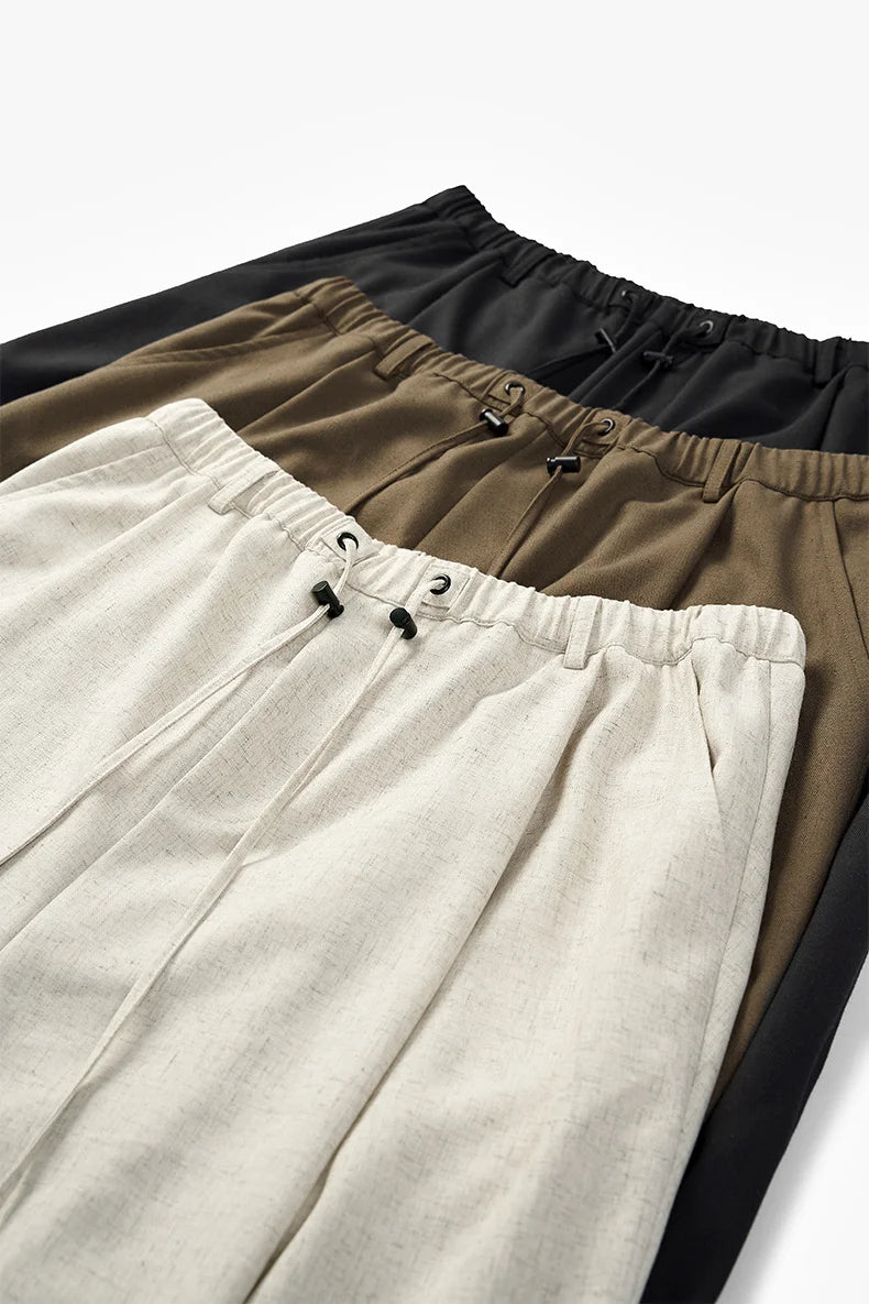 Solid Color Linen Blend Wide-Leg Pants