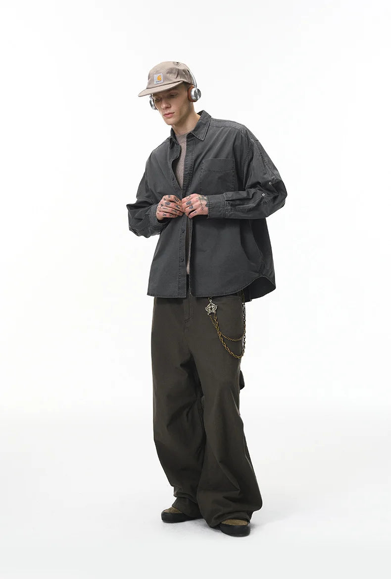 Chemise de travail en coton délavé vintage pour homme Printemps 26