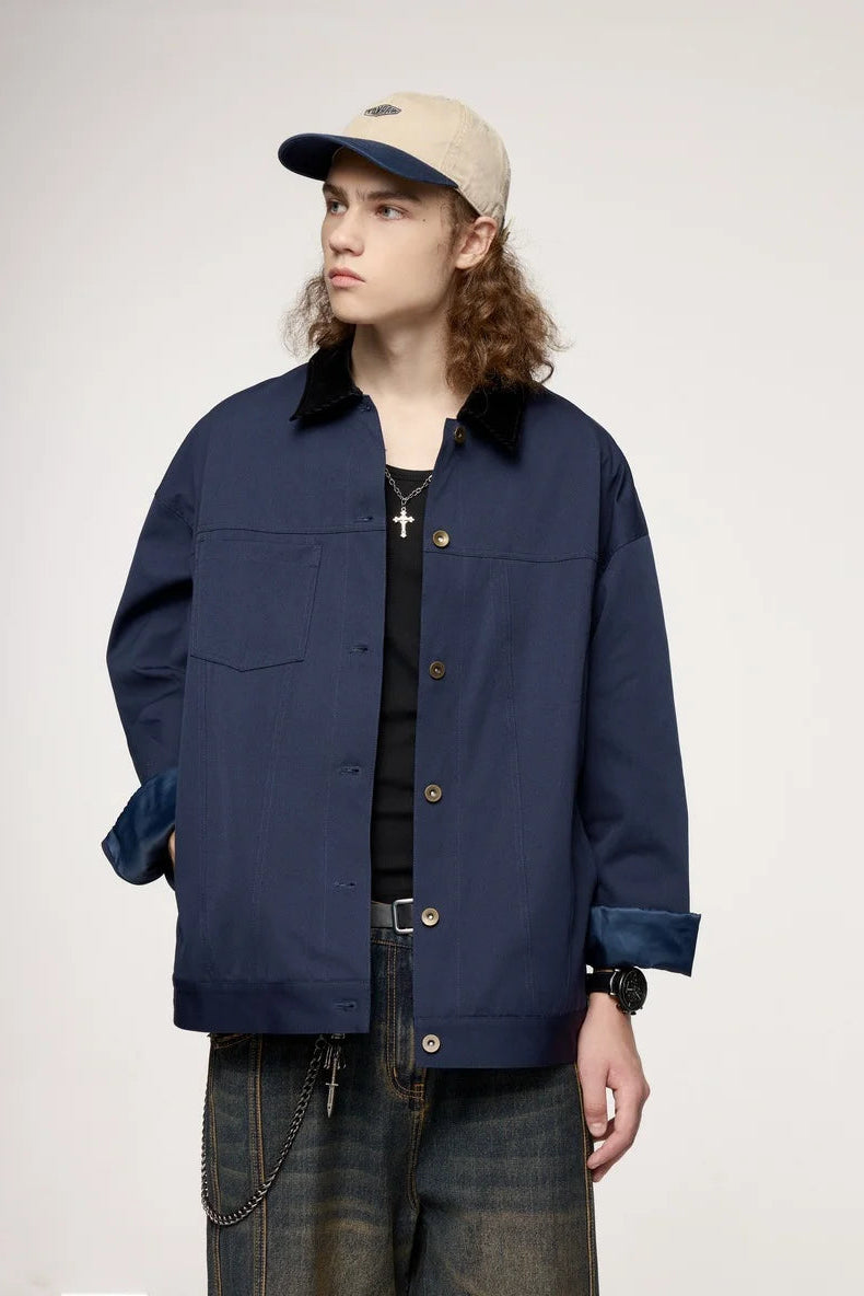 Veste en jean de travail en velours côtelé extensible pour homme