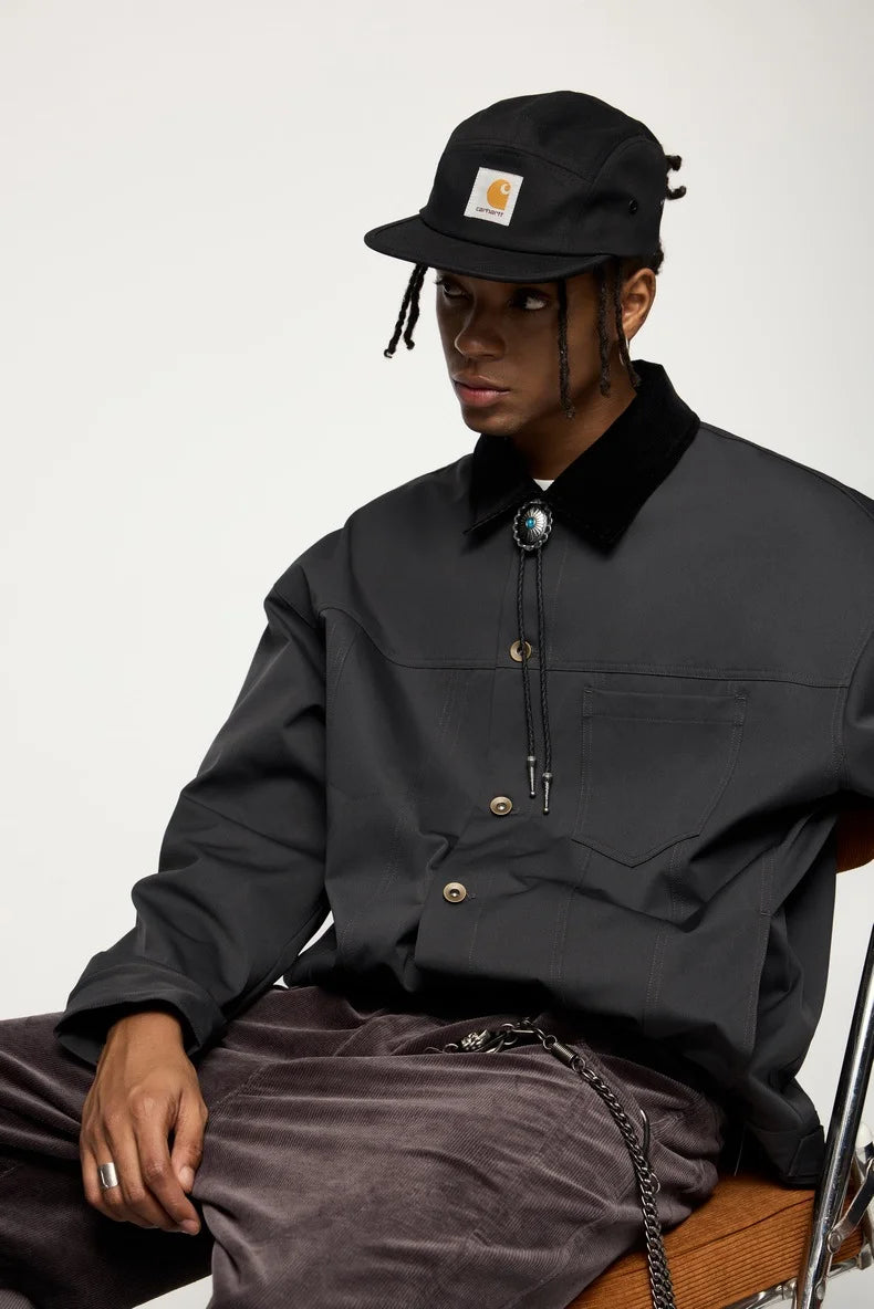 Veste en jean de travail en velours côtelé extensible pour homme